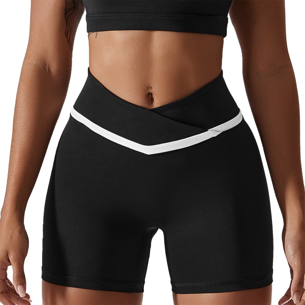 YJ Women Sports Shorts Cross Waist Hip Lifting Athletic Leggings Workout Shorts for Indoor Fitness Black 14/XL