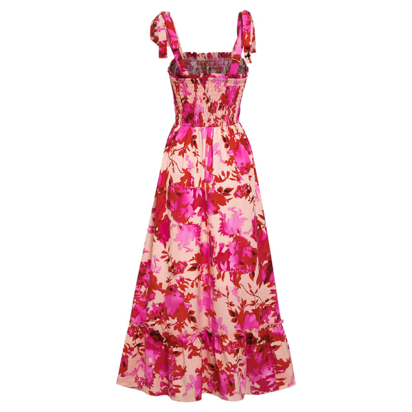 Maxi-kjole med rynket trykk, stropper og plisseringer - Fashionabel og elegant maxi-kjole for kvinner til date og fest - Rød - S