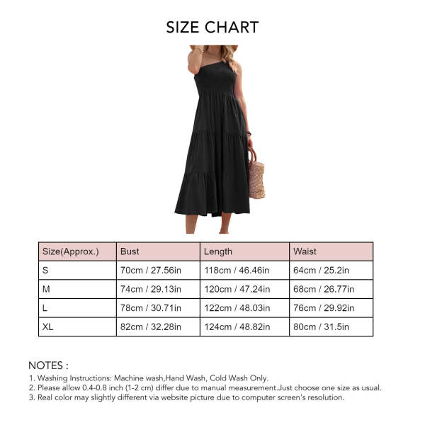 YJ Kvinnors Klänning Enfärgad Rynkad Design En Axlad Skiktad Kjolen för Sommar Svart M