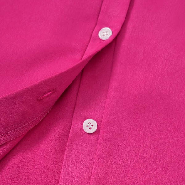 Kvinners kortærmet skjortebluse med knapper, ensfarget, casual, pustende, løs skjortetopp, rosarød, M