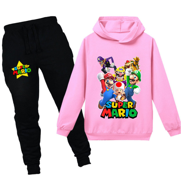 Super Mario Boys Girls Pusero-huppari ja collegehousut Set Urheiluvaatteet Lasten Vaatteet pink 100cm(2-3years)
