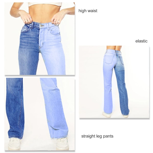 Hög midja casual byxor tight passform 2 färger elastiska damer raka ben byxor för shopping blå M