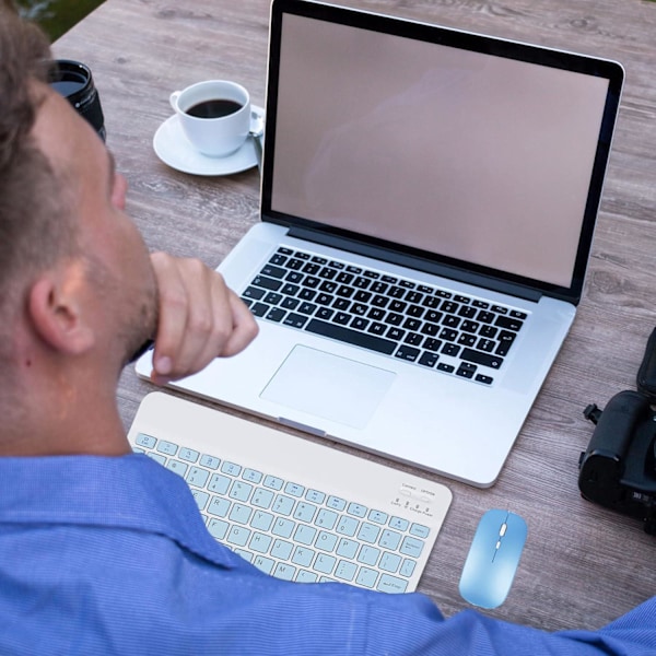 Bluetooth Trådlöst Tangentbord och Mus Combo, Ultratunn Ergonomisk Liten Uppladdningsbar Bluetooth Tangentbord Mus Set för Apple iPad iPhone blue