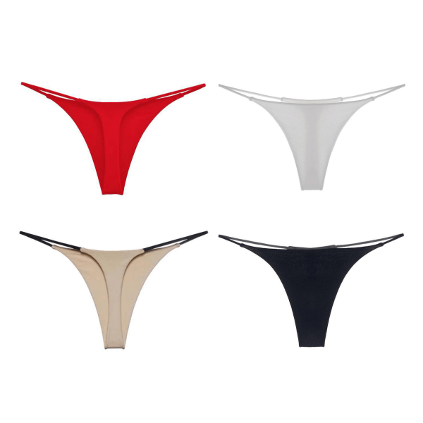 YJ 4pcs String Bikini Panty Low Waist Elastic Seamless Quick Drying Women String Swimsuit Underwear M Color Mixed M
