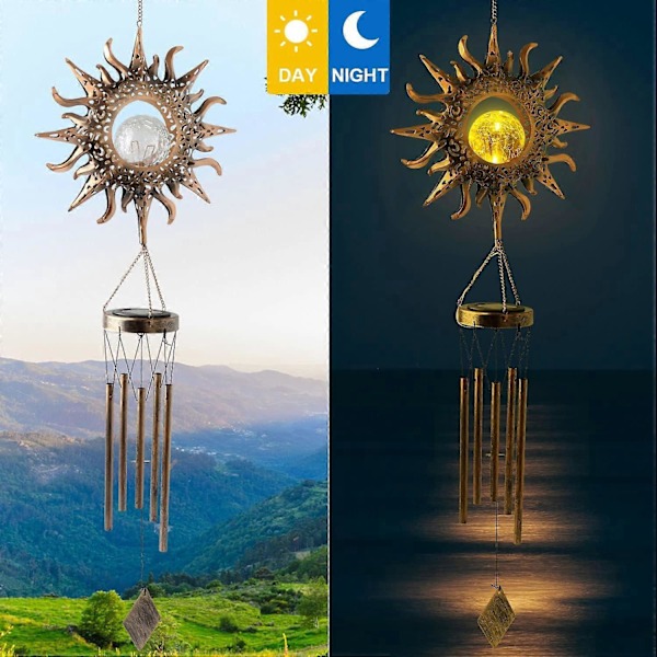 Solcellsdriven vindspel utrikeshandel solcellslandskapslampa LED hängande lampa järnkonst ihålig projektionsatmosfär
