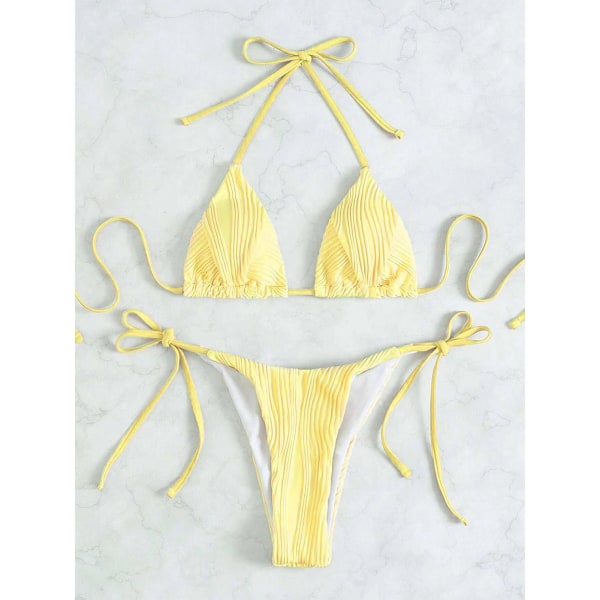 Kvinners badedrakt 2 deler halter nakke slips side ren farge badedrakt bad badedrakt bikini gul M