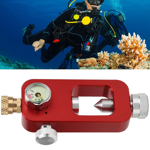 Scuba Diving Adapter - 8mm Syrebehållare Koppling med Tryckmätare för Snorkelutrustning (Röd)