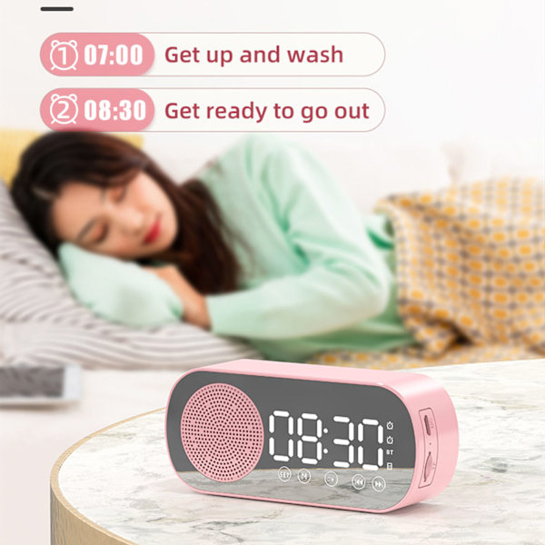 Bluetooth Högtalarklocka Multifunktionell Smart Digital Spegel Väckarklocka för Hem Skola Kontor Engelsk Version Z7 Rosa