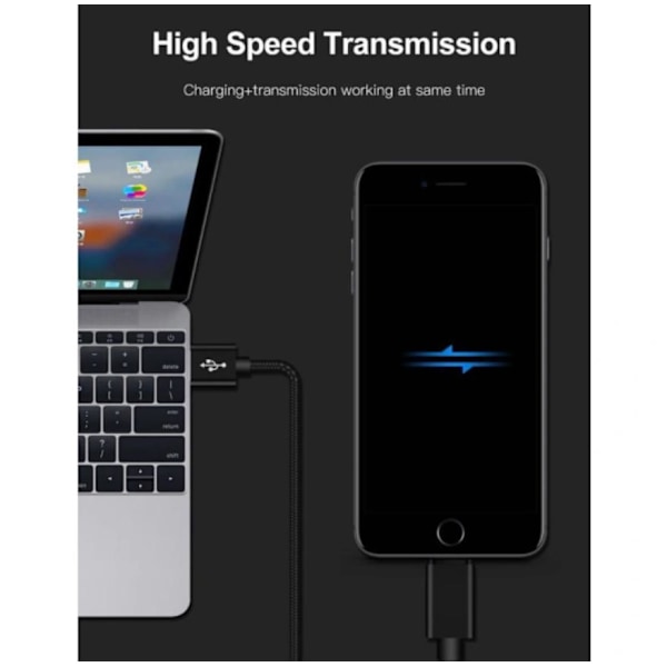 Pikalataava 2m USB-C -kaapeli, sopii Android-laturille, latauskaapeli musta Type-C punottu pikalataava datakaapeli