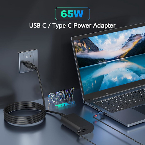 Ny Ultra-Tynn 65W USB C Laptop Lader for Lenovo S22016, S22017, X280, XLTABLET2016X1TABLET2017480, E580, R480 S12018, etc.