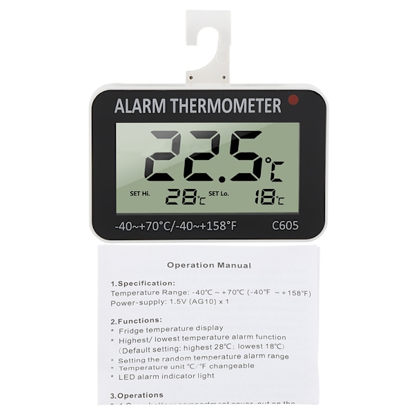 Digital Fridge Alarm Thermometer - LCD Display, Temperature Tester for Refrigerator Freezer