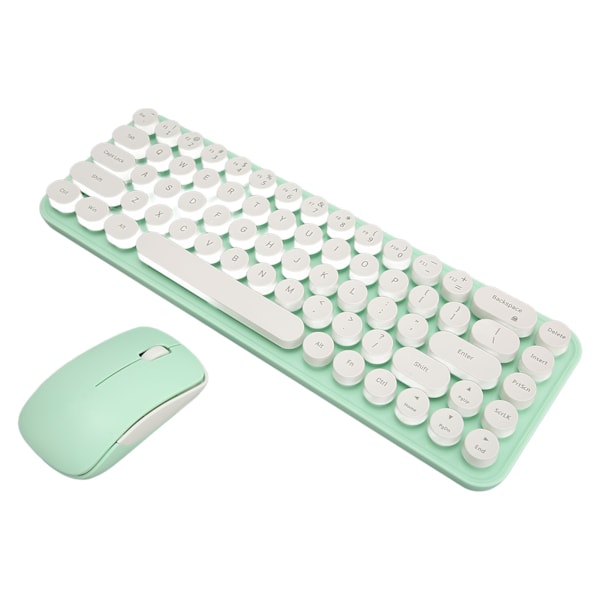 Trådlöst tangentbord och mus-set Mini Bärbar Retro Tyst 2.4G Trådlöst 68 Tangenter Kontorstangentbord Mus-set Vit Grön
