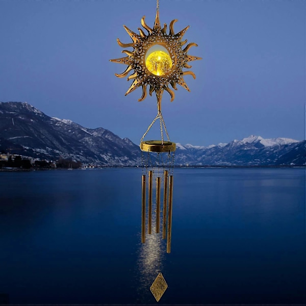 Solcellsdriven vindspel utrikeshandel solcellslandskapslampa LED hängande lampa järnkonst ihålig projektionsatmosfär
