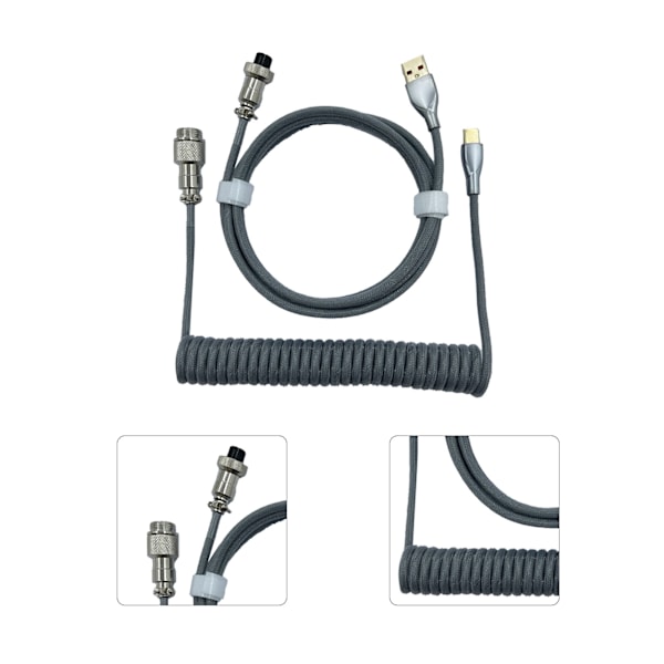 Speltangentbords Kabel Professionell Inrullningsbar Robust Kontakt Spiralformad Tangentbords Kabel för Mekaniskt Tangentbord Silvergrå