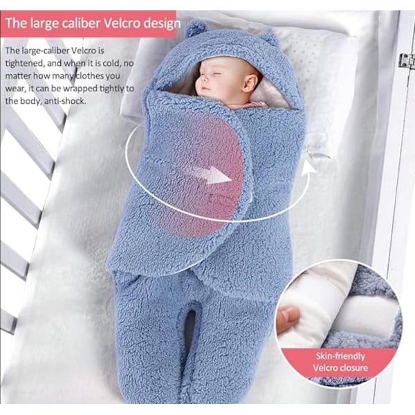 Svøpe baby sovepose, teddybjørnform, for babyer 0-3 måneder, mykt babyteppe, unisex, lett å vaske, blå