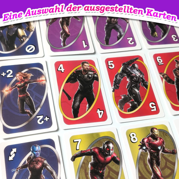 Marvel's Avengers -korttipeli, jossa on 112 korttia supersankarikokoelmasta, korttipeli ja lautapeli 2-10 pelaajalle, ikä 7+-