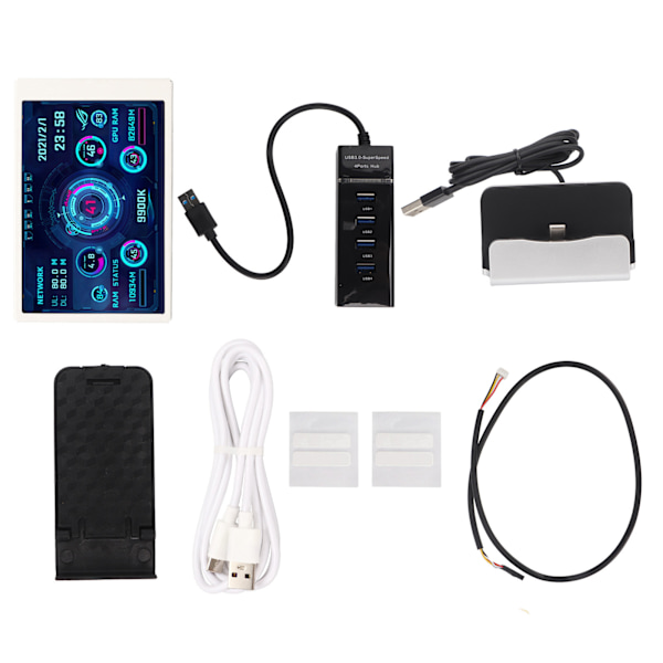 Computer Temp Monitor 3.5in IPS Fuld Visning USB C Auto Sluk Roterbar PC CPU Data Monitor til Kabinet RAM GPU Hvidt Sæt
