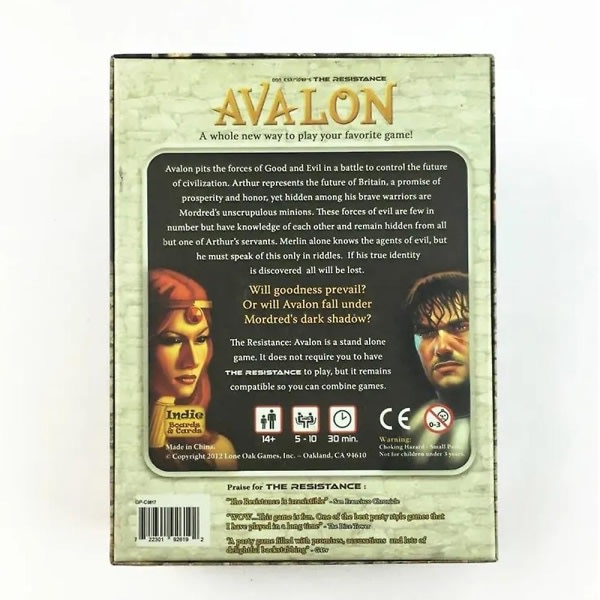1 sæt The Resistance Avalon Card Game Indie Board，20×15×4.8cm， Cards Social Deduction Party Strategi Card Game Brætspil