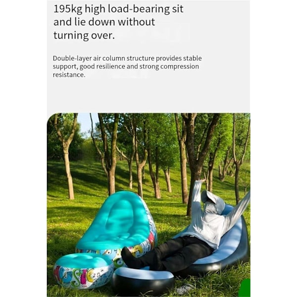 Bärbar uppblåsbar soffstol - tjock flockad lat soffa, lämplig för camping, hem och fritidsanvändning blue