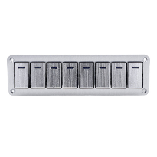 Vippekontaktpanel 8-vejs 3-benet LED Enkelt blåt lys Indikerer skift Til Fra Kontaktpanel 12‑24V
