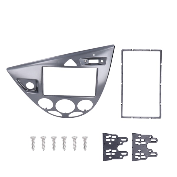 2DIN Ljud CD DVD Panel Dashboard Dekoration Plug and Play Ersättning för Focus 1998-2006 Silver Grey