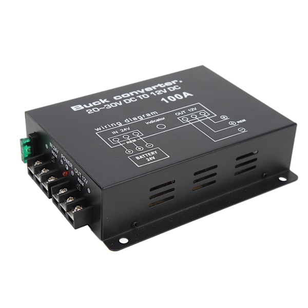 Svart bilströmomvandlare 100A höghållfast övertemperaturskydd DC 24V till 12V omvandlare för bilkylskåp