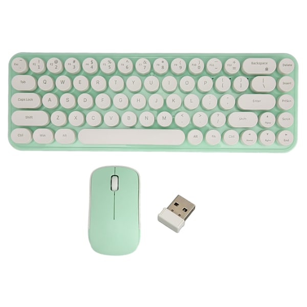Trådlöst tangentbord och mus-set Mini Bärbar Retro Tyst 2.4G Trådlöst 68 Tangenter Kontorstangentbord Mus-set Vit Grön