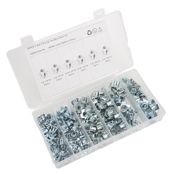 110 stk T-møtrikker 1/4 tommer 5/16 tommer 3/8 tommer Stål Korrosionsbestandig Galvaniseret Rustfri Tandede T-møtrik