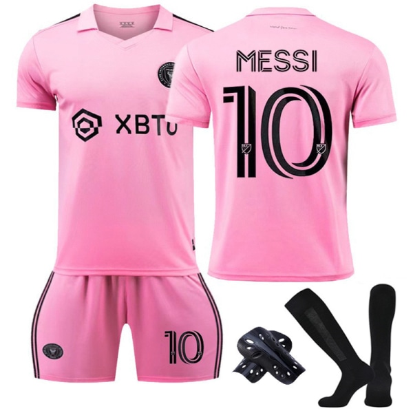 Fotbollströja New Messi-tröja Inter Miami Youth Herrhemströja No. 10 + black socks + shin pads 18(100-110cm)