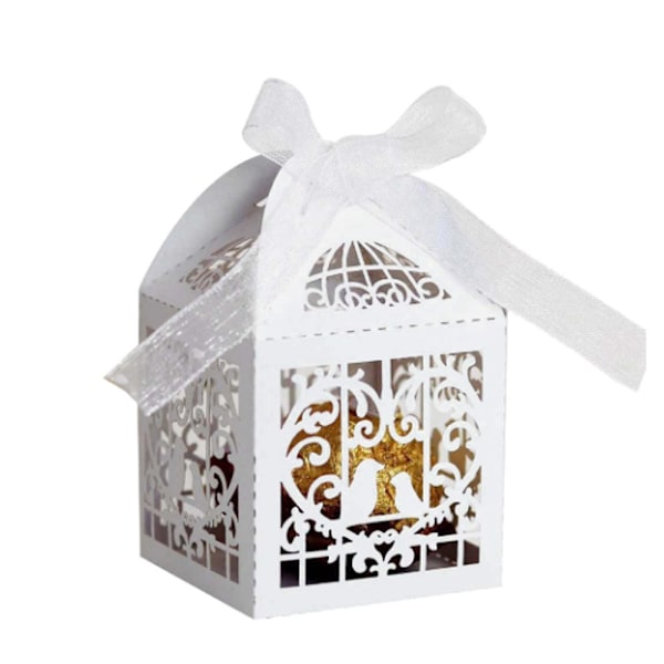 50 Presentpåsar Kärleksfågel Bröllop Godisask Förpackning Ihålig Rosa Blå Presentask Förpackning Födelsedagsfest Present Vit 2*2*3.2 Tum
