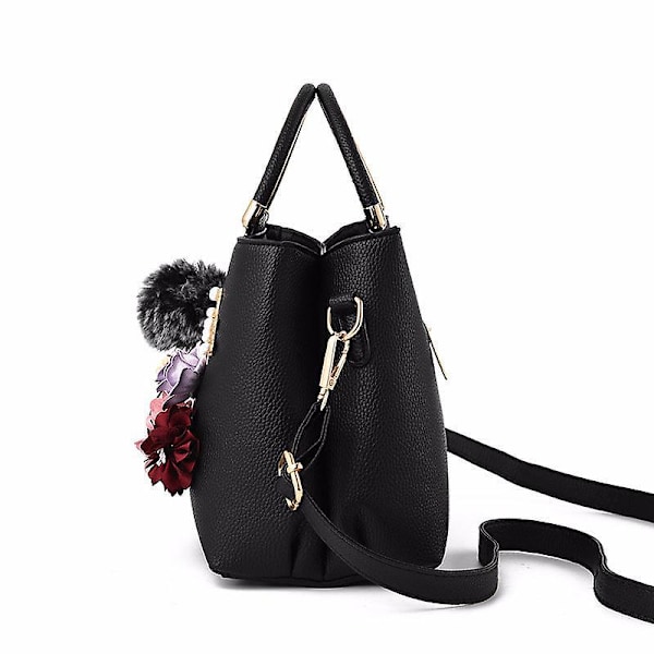 Dameveske Ny 2025 Mote Dame Blomster Skulderveske Messenger Bag Europeisk og Amerikansk Trendy Håndveske (Svart)