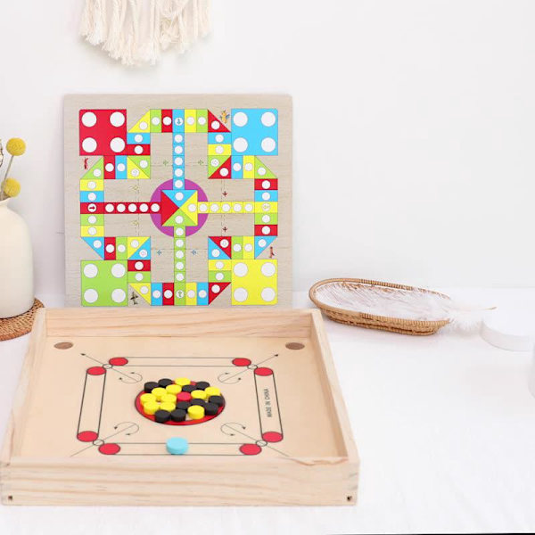 4-in-1 Puinen Carrom-lauta Lelu Katapultti Shakki Peli Tammi Naarmuton Tupla Palapeli Peli Vanhempi-lapsi Interaktiivinen Lelu Lahja