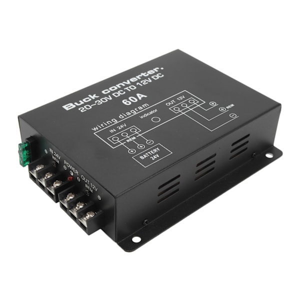 Svart bilstrømomformer 60A høystyrke overtemperaturbeskyttelse DC 24V til 12V omformer for bilkjøleskap