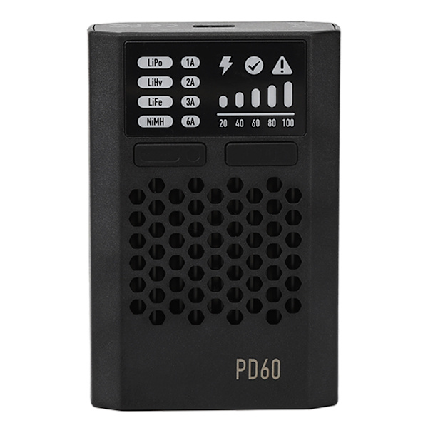 PD60 Balance Batterilader 60W 3A Sort USB C Indgang PD60 Balance Batterilader til LiFe LiHv LiPo 1‑4S NiMH Cd1 12