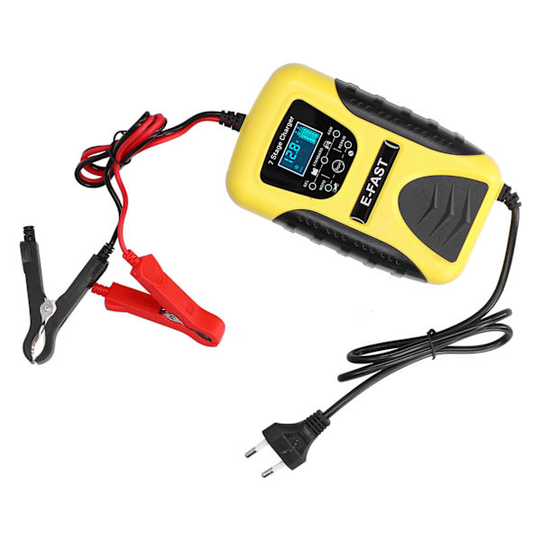 Automatisk batterioplader 7-trins 12V 7A LCD-skærm pulsreparationsfunktion til bilplæneklipper motorcykel EU 100-240V