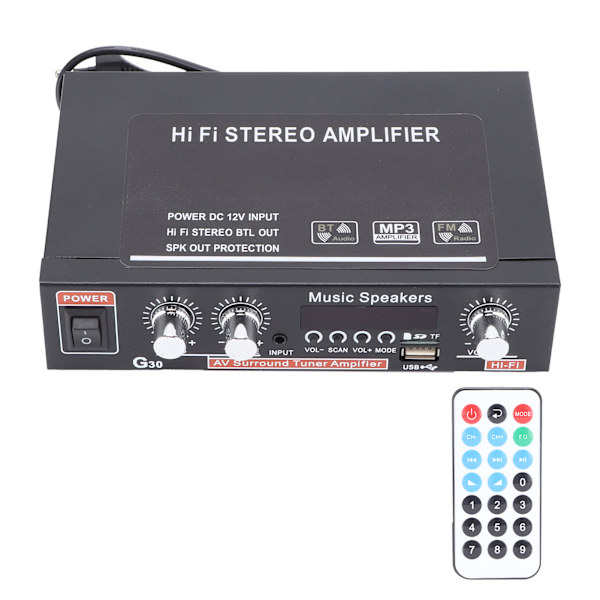 Effektforstærker Mini Bluetooth Intelligent Digital med fjernbetjening EU-stik 220V