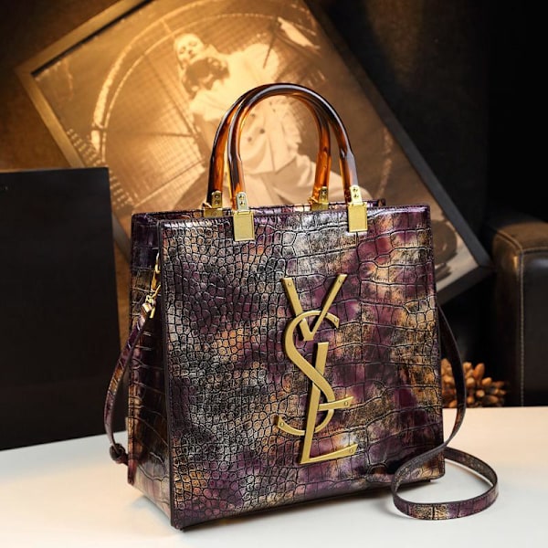 Krokodilläder handväska för damer, crossbody-väska, axelväska, tote bag, lyxmode (lila) Purple