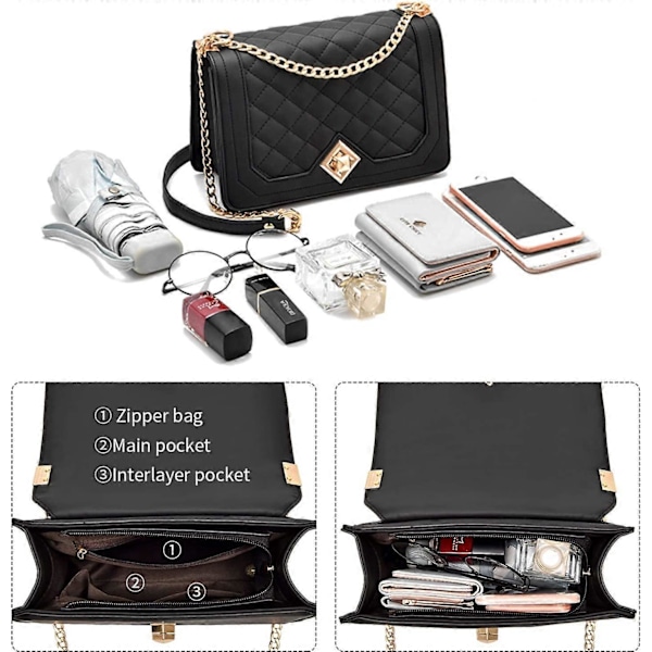Crossbody Taske Dame Lille Skuldertaske Dame PU Læder (Sort)