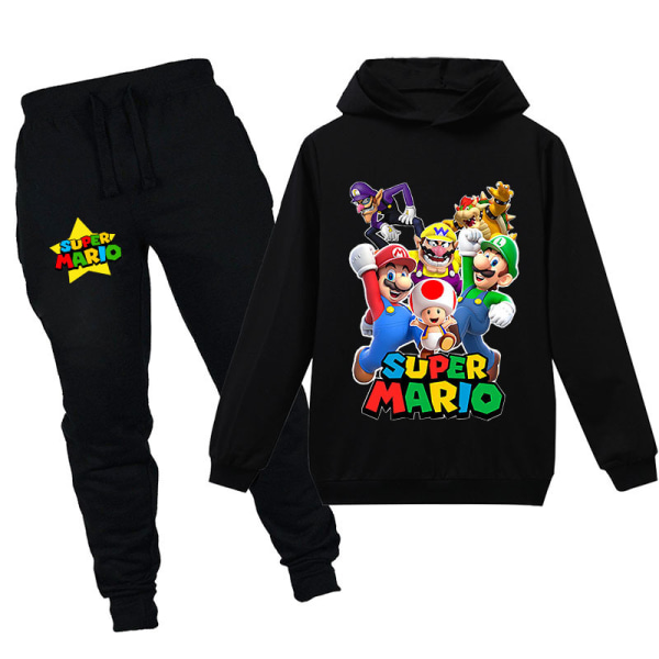 Super Mario Boys Girls Pullover Huvtröja och träningsbyxor Set Sportkläder Barnkläder black 120cm(5-6years)