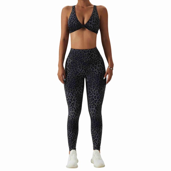 Leopardmønstrede yogabukser til kvinder - Nøgen følelse træningsleggings - Butt Lift High Waist Yoga Tight Pants Grå S