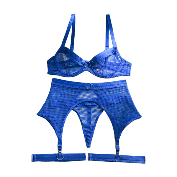 3 Pcs Lingerie Set Erogenous Hot Breathable Perspective Lingerie Suit for Honeymoon Valentine's Day Anniversary Blue L