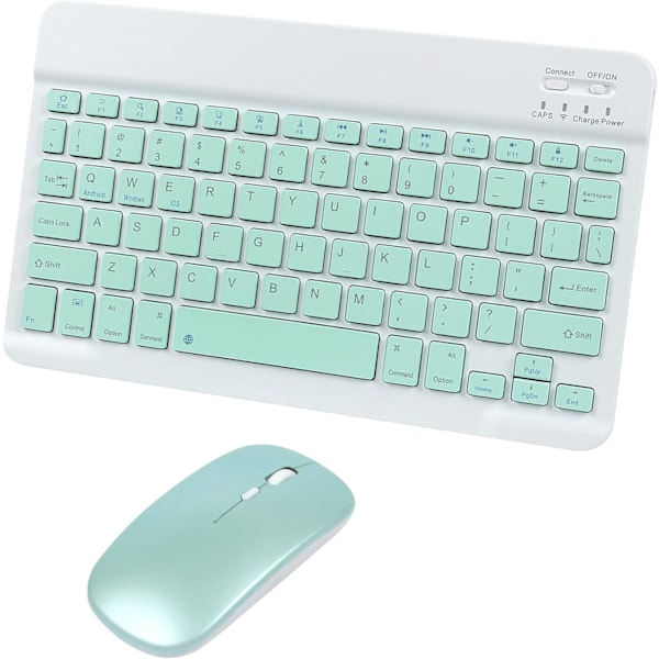 Bluetooth Trådlöst Tangentbord och Mus Combo, Ultratunn Ergonomisk Liten Uppladdningsbar Bluetooth Tangentbord Mus Set för Apple iPad iPhone green
