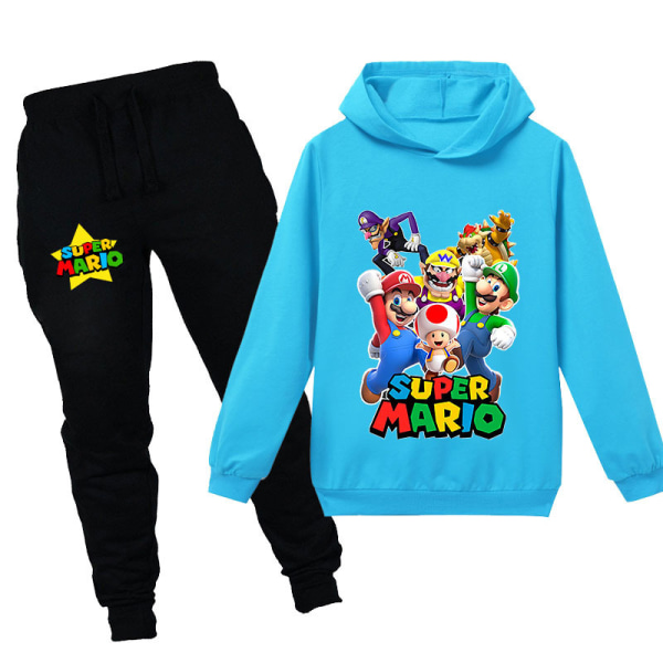 Super Mario Boys Girls Pullover Hettegenser og joggebukser Klessett Sportsklær Barneklær light blue 100cm(2-3years)
