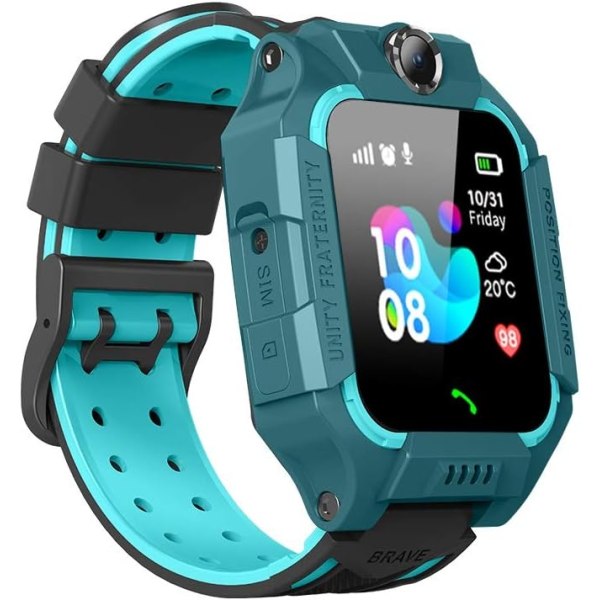 Children's Smart Watch Mobile Phone Waterproof Smart Watch Touch Screen Alarm Clock Outdoor Sports Watch Children's Student Gift (Green)-