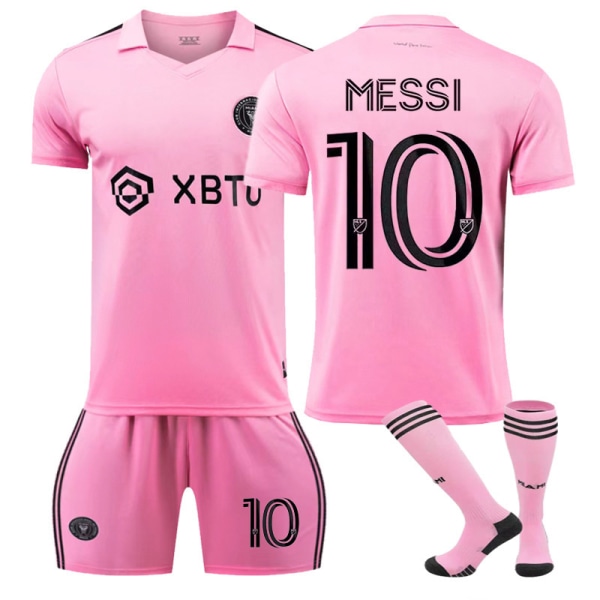 Ungdoms- och barnfotboll Messi nr 10 tröja pojkar tröja dräkt fotbollsuniform fotbollströja shorts kostym fan present T-shirt pink 26