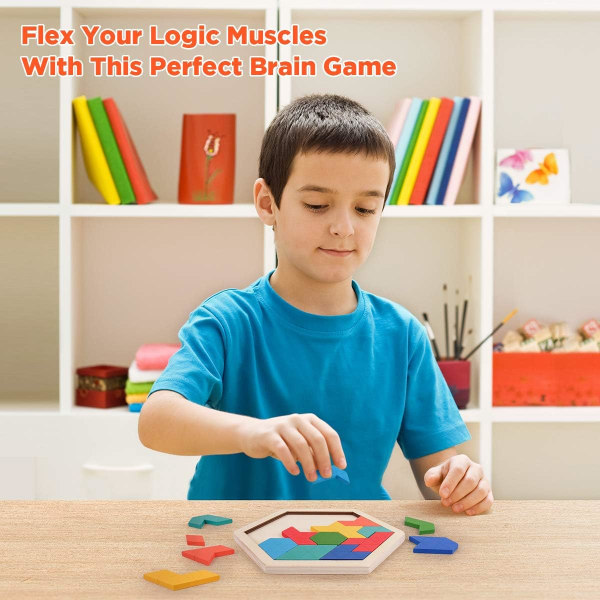 Träpussel för barn - Hexagonformmönster Tetrisblock Tangram Logic IQ Game STEM Montessori Brain Teaser Leksakspresent för tonåringar（1st）