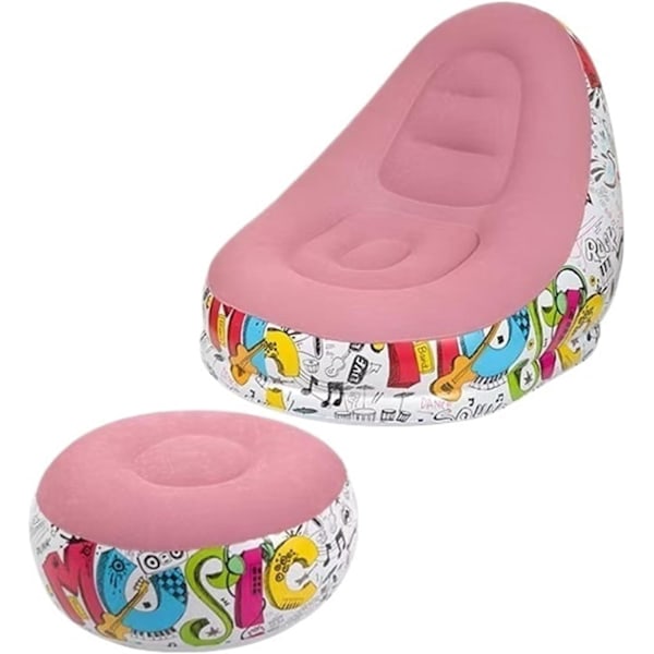 Bærbar oppustelig sofa stol - tyk flocking doven sofa, velegnet til camping, hjemmebrug og fritid pink
