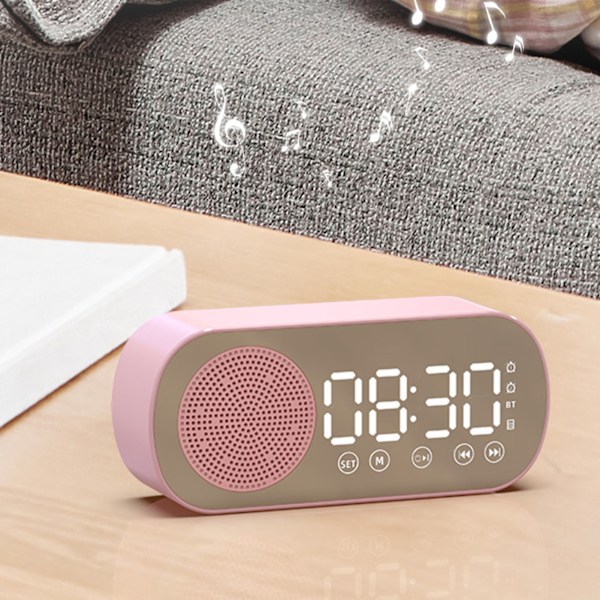 Bluetooth Högtalarklocka Multifunktionell Smart Digital Spegel Väckarklocka för Hem Skola Kontor Engelsk Version Z7 Rosa
