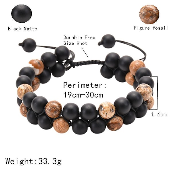 Naturligt frostad sten dubbelradigt armband Naturlig sten justerbart dubbelt flätat lindningsarmband