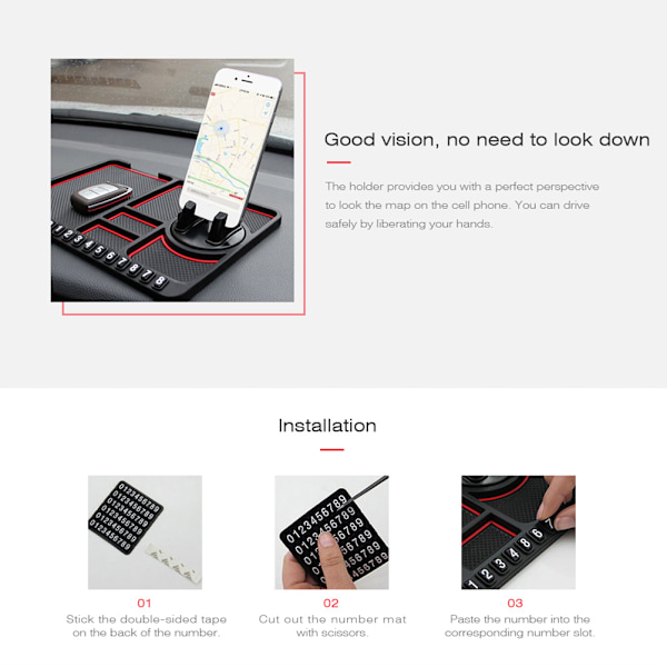 Multifunktionel bil Anti-Slip Måtte Telefonholder Midlertidig parkeringsnummerskilt Panel Opbevaringspude